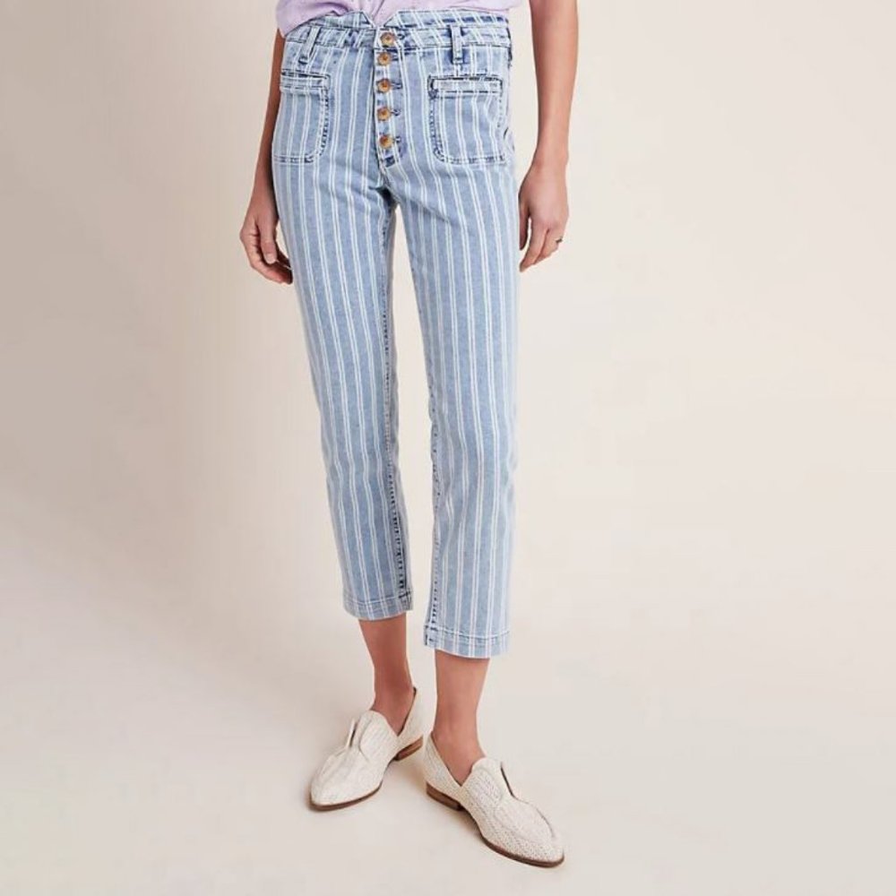 PILCRO AND THE LETTERPRESS Anthro High-Rise Striped Acid Wash Straight Jean 30